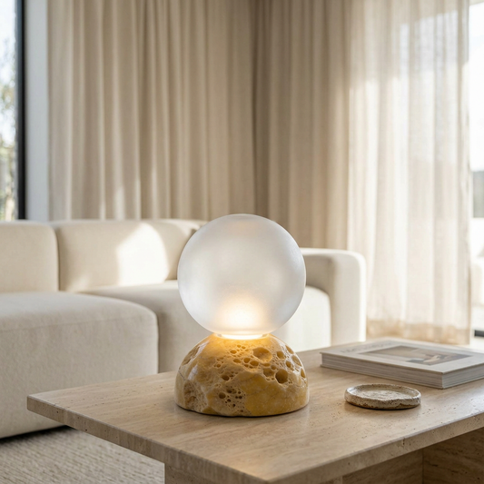 Japandi Travertine Mushroom Table Lamp